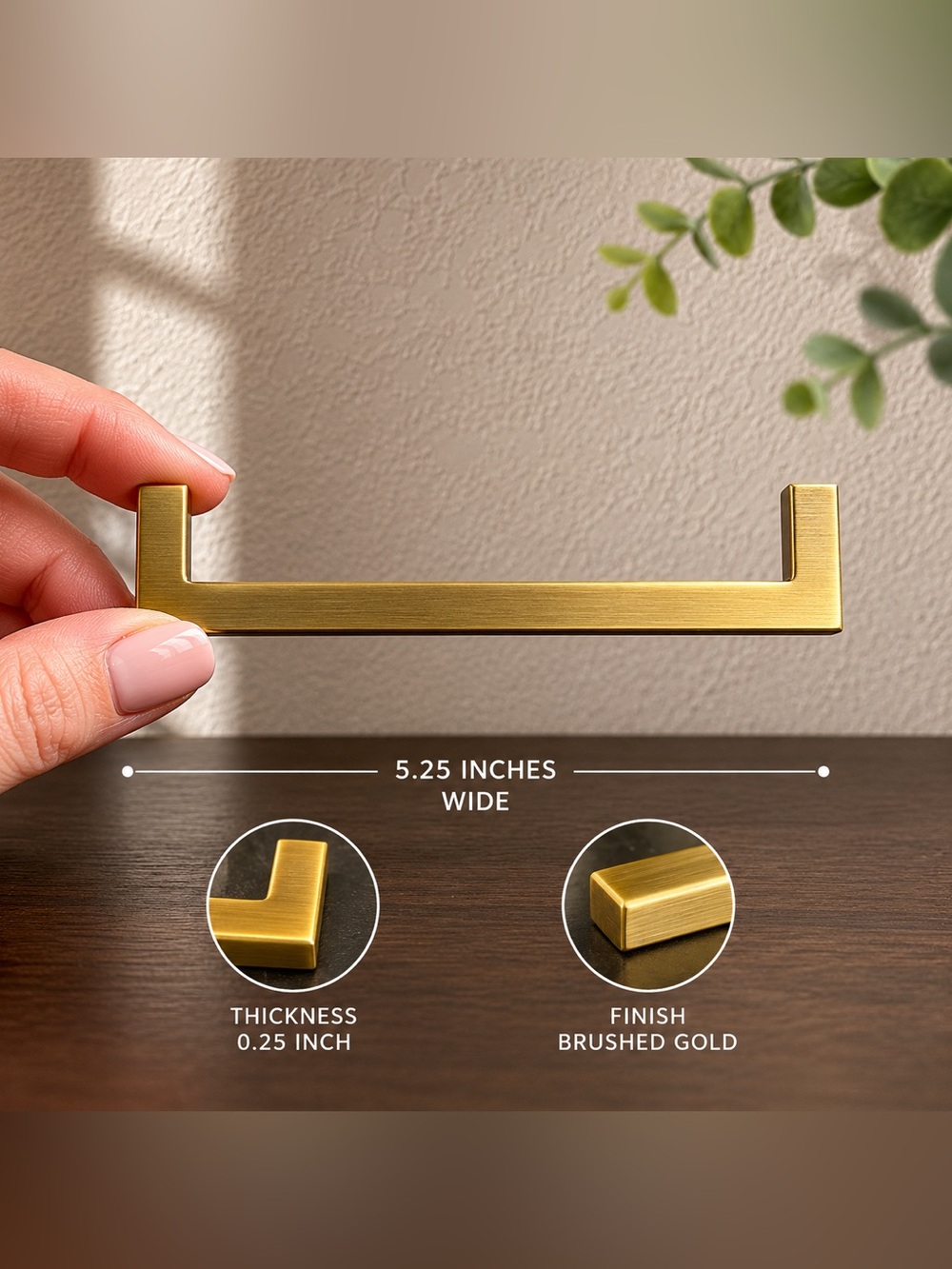 Modern Style, Brass Tone Drawer Pull Cabinet Handle, Geometric Linear Hardware